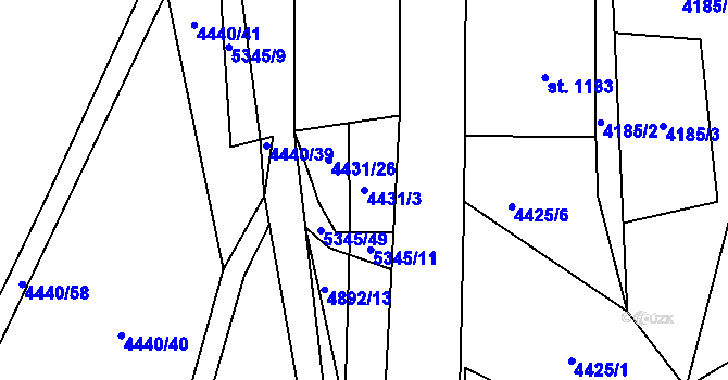 Parcela st. 4431/3 v KÚ Vizovice, Katastrální mapa