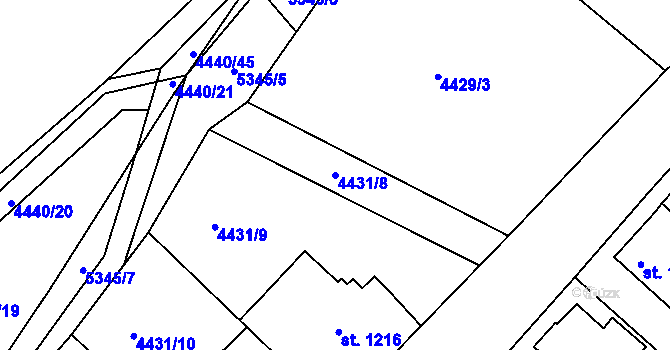 Parcela st. 4431/8 v KÚ Vizovice, Katastrální mapa