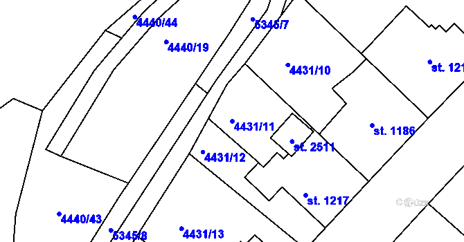Parcela st. 4431/11 v KÚ Vizovice, Katastrální mapa
