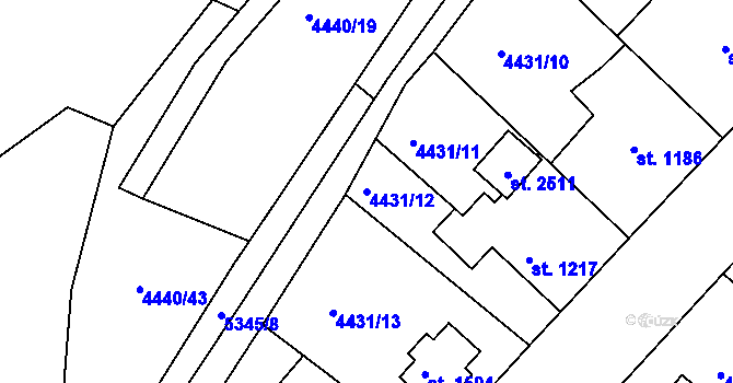 Parcela st. 4431/12 v KÚ Vizovice, Katastrální mapa