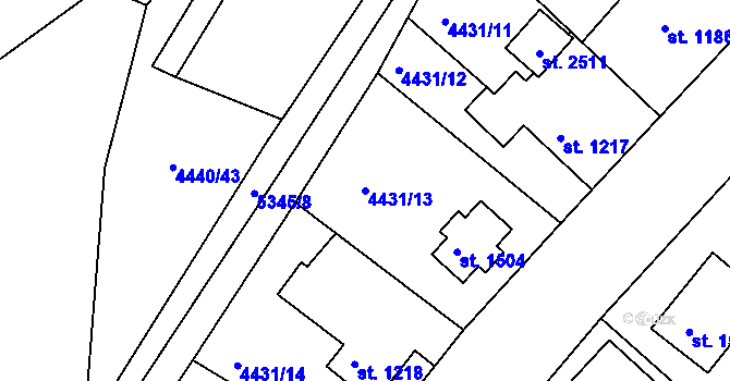 Parcela st. 4431/13 v KÚ Vizovice, Katastrální mapa