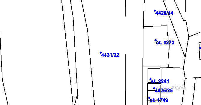 Parcela st. 4431/22 v KÚ Vizovice, Katastrální mapa