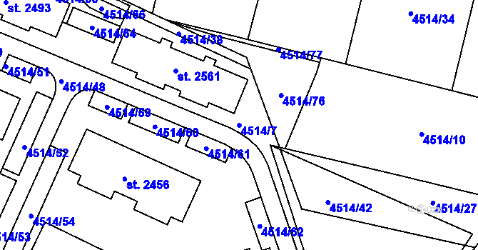 Parcela st. 4514/7 v KÚ Vizovice, Katastrální mapa