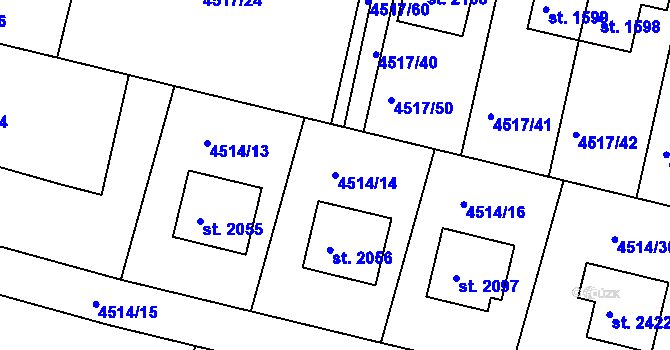 Parcela st. 4514/14 v KÚ Vizovice, Katastrální mapa