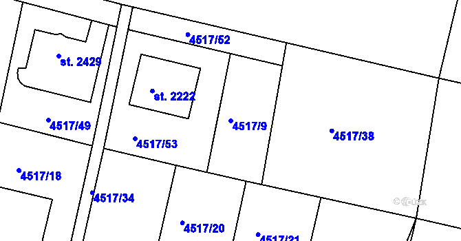 Parcela st. 4517/9 v KÚ Vizovice, Katastrální mapa