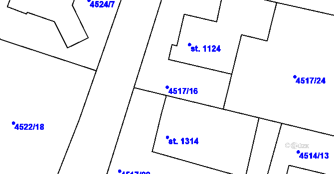 Parcela st. 4517/16 v KÚ Vizovice, Katastrální mapa