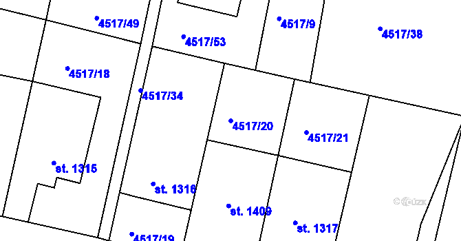 Parcela st. 4517/20 v KÚ Vizovice, Katastrální mapa