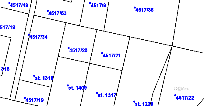 Parcela st. 4517/21 v KÚ Vizovice, Katastrální mapa