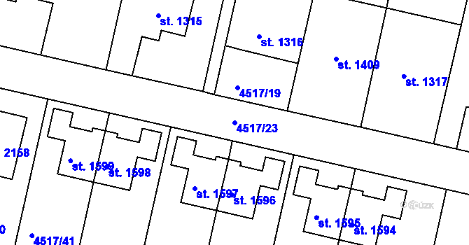 Parcela st. 4517/23 v KÚ Vizovice, Katastrální mapa