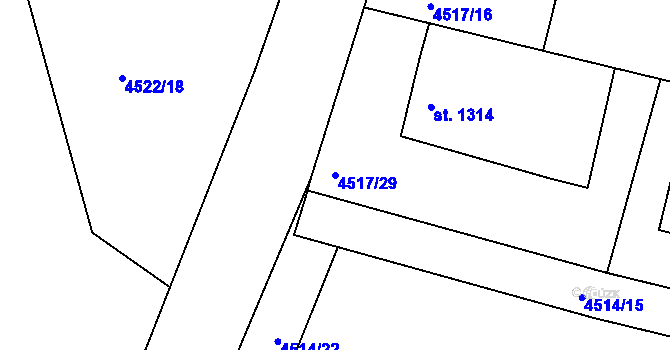 Parcela st. 4517/29 v KÚ Vizovice, Katastrální mapa