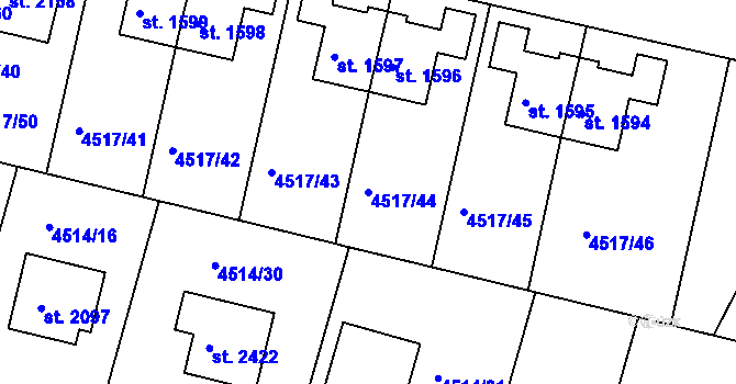 Parcela st. 4517/44 v KÚ Vizovice, Katastrální mapa