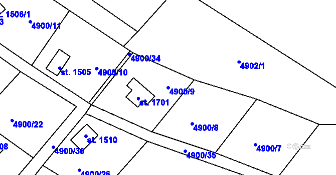 Parcela st. 4900/9 v KÚ Vizovice, Katastrální mapa