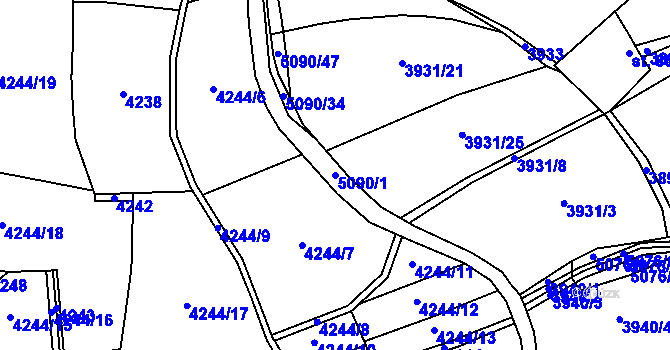 Parcela st. 5090/1 v KÚ Vizovice, Katastrální mapa