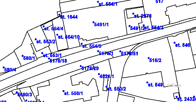 Parcela st. 5178/1 v KÚ Vizovice, Katastrální mapa