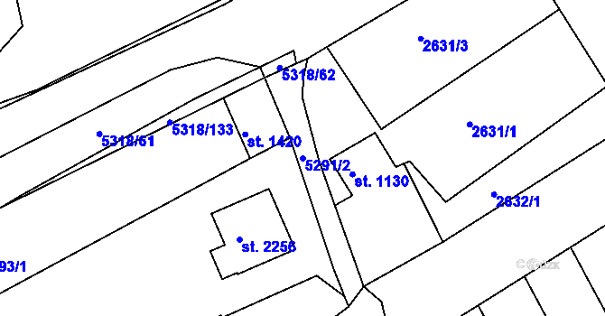 Parcela st. 5291/2 v KÚ Vizovice, Katastrální mapa