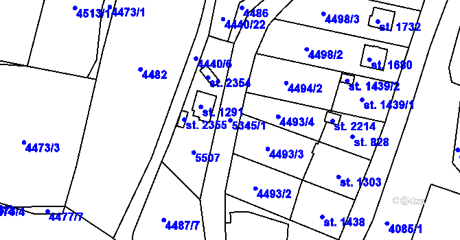 Parcela st. 5345/1 v KÚ Vizovice, Katastrální mapa