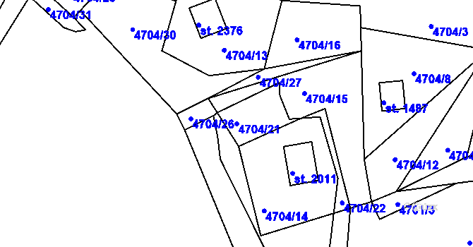 Parcela st. 4704/21 v KÚ Vizovice, Katastrální mapa