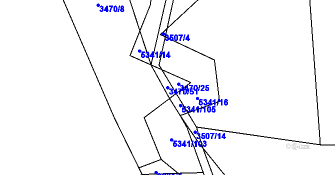 Parcela st. 3470/51 v KÚ Vizovice, Katastrální mapa