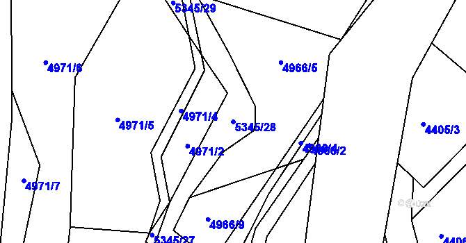 Parcela st. 5345/28 v KÚ Vizovice, Katastrální mapa