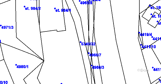 Parcela st. 5345/32 v KÚ Vizovice, Katastrální mapa