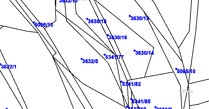 Parcela st. 5341/77 v KÚ Vizovice, Katastrální mapa