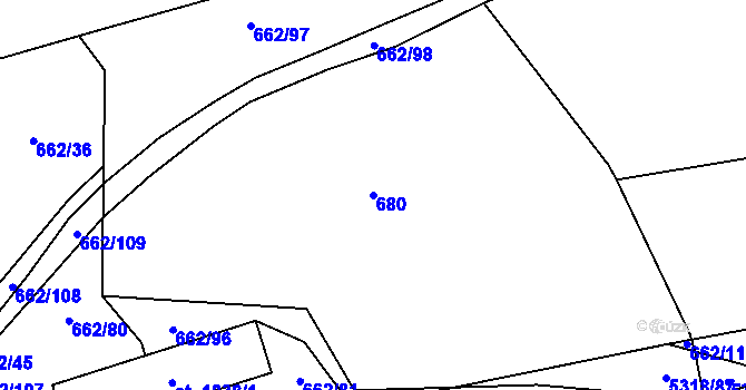 Parcela st. 680 v KÚ Vizovice, Katastrální mapa