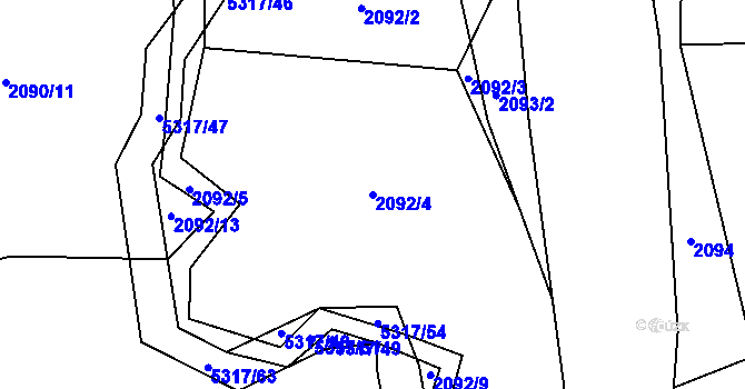 Parcela st. 2092/4 v KÚ Vizovice, Katastrální mapa