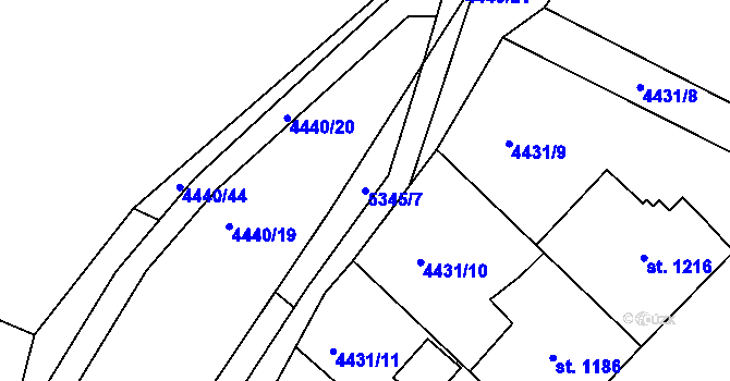 Parcela st. 5345/7 v KÚ Vizovice, Katastrální mapa