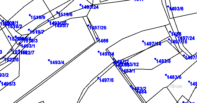 Parcela st. 1497/4 v KÚ Vizovice, Katastrální mapa