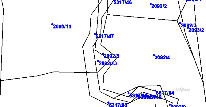 Parcela st. 2092/5 v KÚ Vizovice, Katastrální mapa