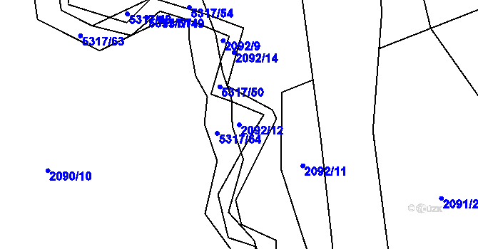 Parcela st. 2092/12 v KÚ Vizovice, Katastrální mapa