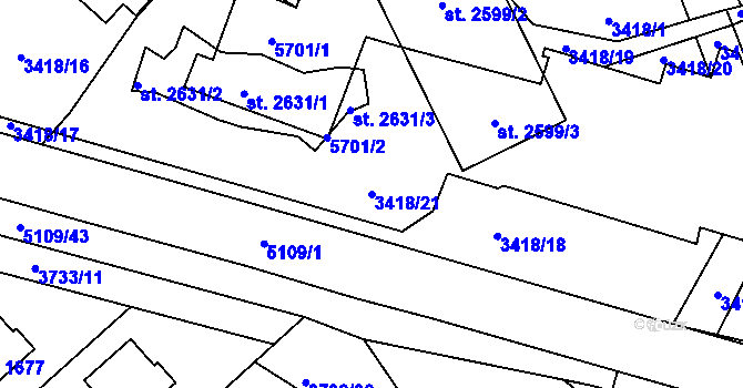 Parcela st. 3418/21 v KÚ Vizovice, Katastrální mapa
