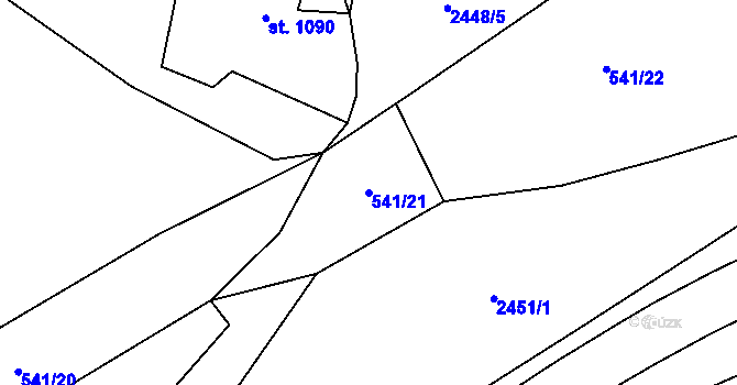 Parcela st. 541/21 v KÚ Vizovice, Katastrální mapa