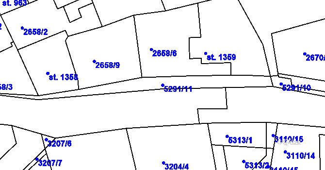 Parcela st. 5291/11 v KÚ Vizovice, Katastrální mapa