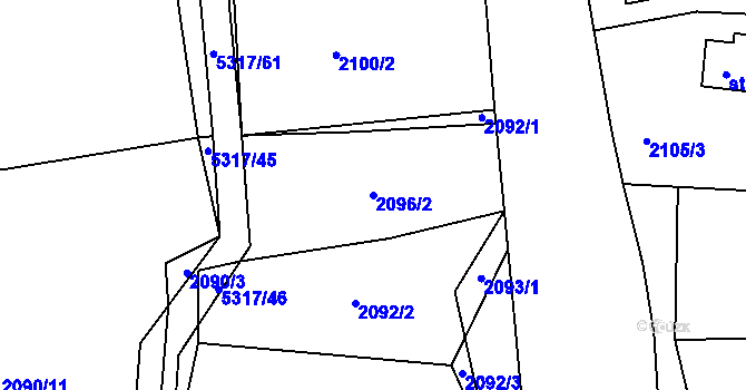 Parcela st. 2096/2 v KÚ Vizovice, Katastrální mapa