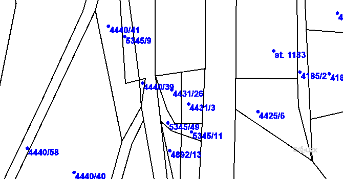 Parcela st. 4431/26 v KÚ Vizovice, Katastrální mapa
