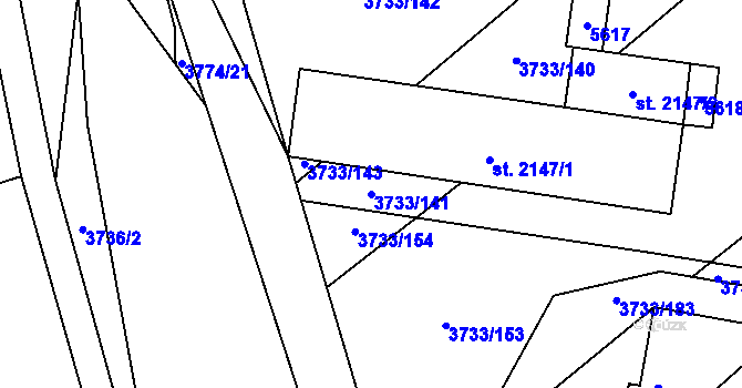 Parcela st. 3733/141 v KÚ Vizovice, Katastrální mapa