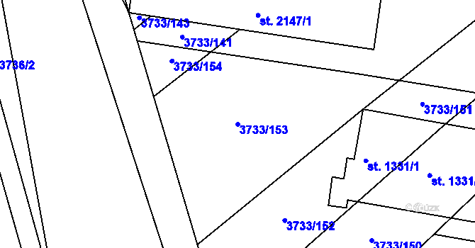 Parcela st. 3733/153 v KÚ Vizovice, Katastrální mapa