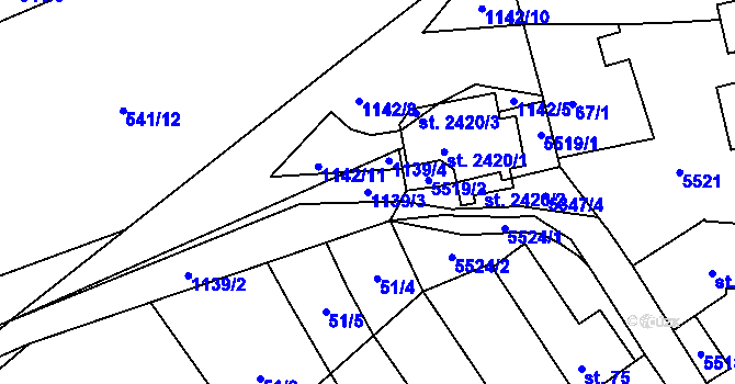 Parcela st. 1139/3 v KÚ Vizovice, Katastrální mapa