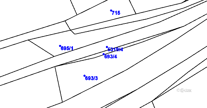 Parcela st. 693/4 v KÚ Vizovice, Katastrální mapa