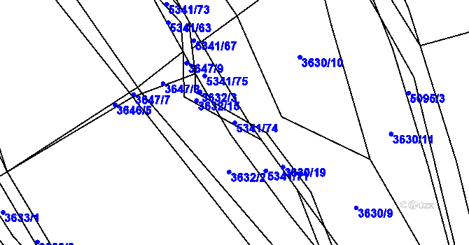Parcela st. 5341/74 v KÚ Vizovice, Katastrální mapa