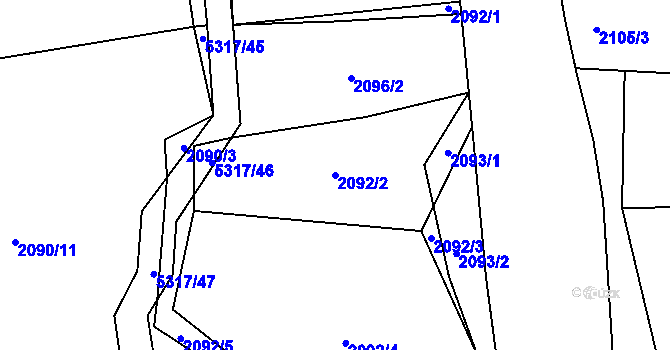 Parcela st. 2092/2 v KÚ Vizovice, Katastrální mapa