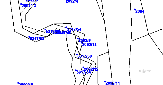 Parcela st. 2092/14 v KÚ Vizovice, Katastrální mapa