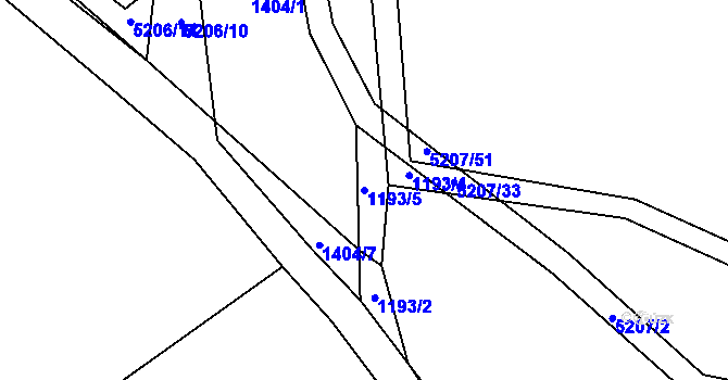 Parcela st. 1193/5 v KÚ Vizovice, Katastrální mapa