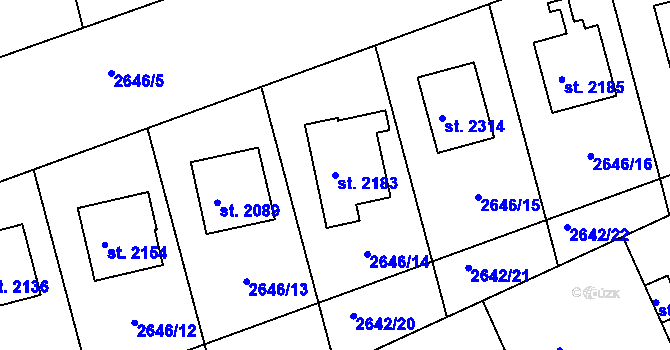 Parcela st. 2183 v KÚ Vizovice, Katastrální mapa
