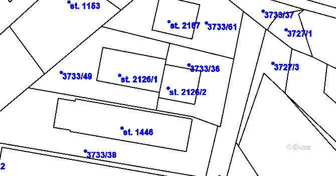 Parcela st. 2126/2 v KÚ Vizovice, Katastrální mapa