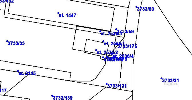 Parcela st. 2536/2 v KÚ Vizovice, Katastrální mapa