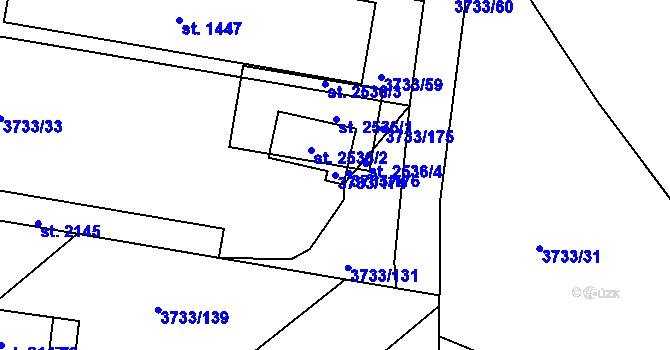 Parcela st. 3733/174 v KÚ Vizovice, Katastrální mapa