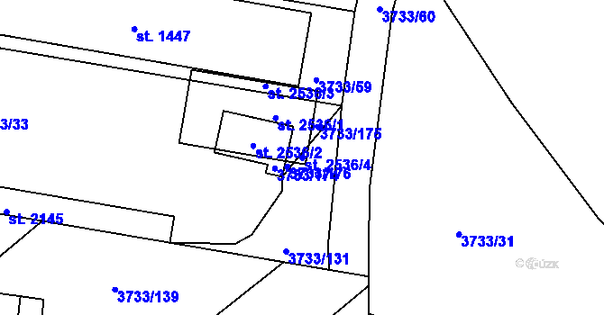 Parcela st. 2536/4 v KÚ Vizovice, Katastrální mapa