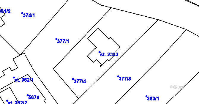 Parcela st. 2333 v KÚ Vizovice, Katastrální mapa